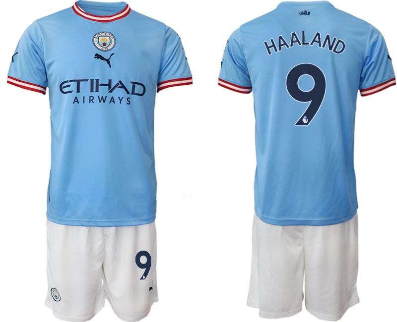 Cheap Men 2022-2023 Club Manchester City home blue 9 Soccer Jersey